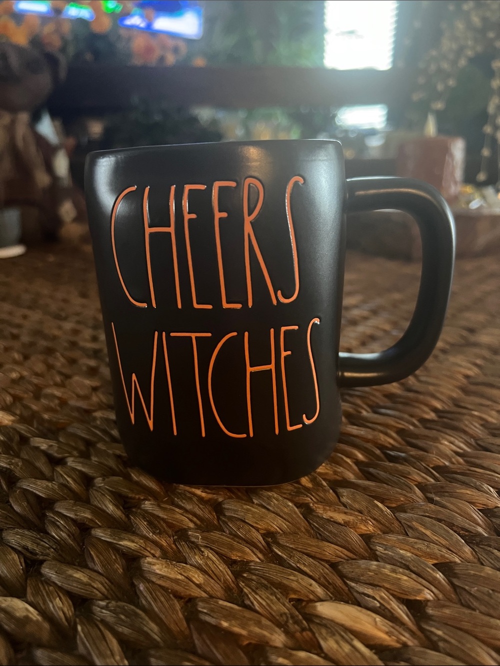 Rae Dunn Black Mug with Orange "Cheers Witches" Lettering
